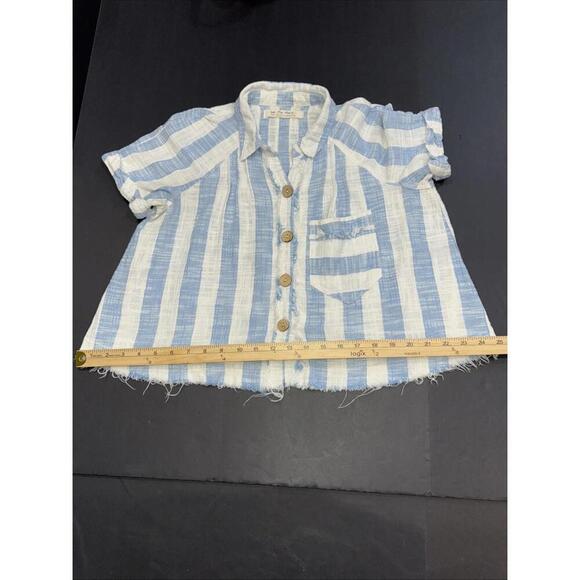 We the Free Classic Boho‎ Beach Gauze Cropped Fringe Striped Button Blouse Small - Picture 15 of 15